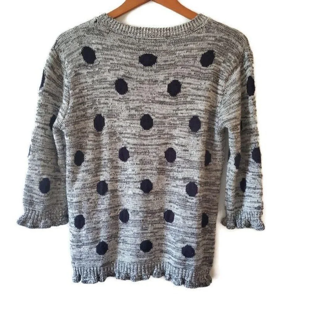 COZY Casual Women's Polka Dot 3/4 Sleeve Knit Gray Pullover Sweater Size M/L - Picture 3 of 10